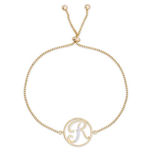 Accents by Gianni Argento Diamond Plated Initial R Gold Bracelet - image 