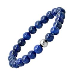 Mens Blue Lapis & Stainless Steel Beaded Bracelet