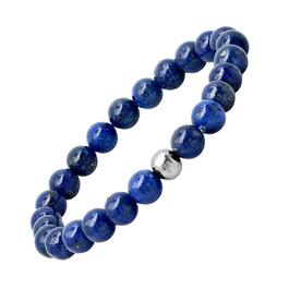 Mens Blue Lapis & Stainless Steel Beaded Bracelet
