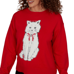 Womens Skye’s the Limit Fashion Essentials Fuzzy Cat Sweater