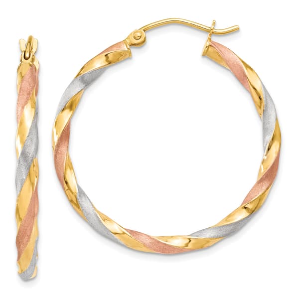 Gold Classics&#40;tm&#41; 14kt White & Rose Twist Hoop Earrings - image 