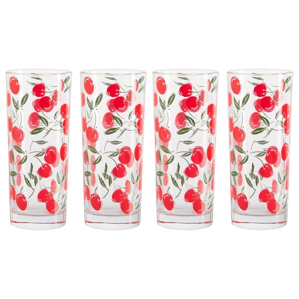 Home Essentials Set of 4 Fresh Picks Cherry High Ball Glasses - image 