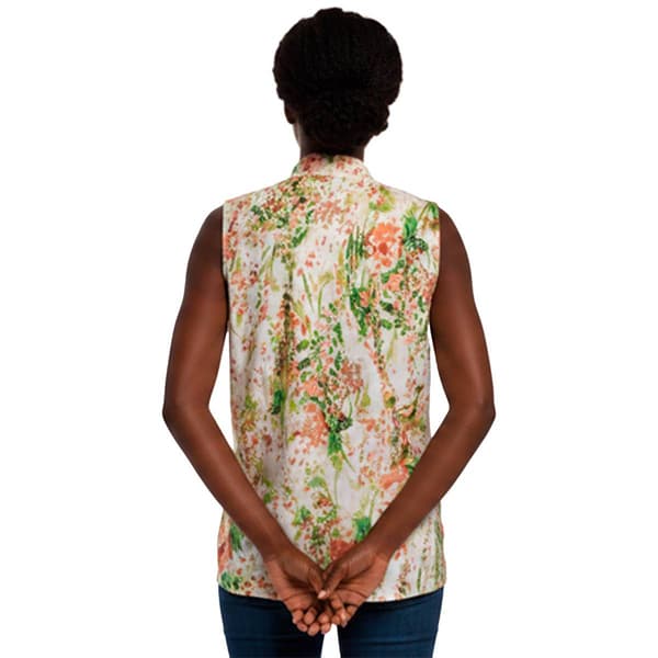 Petite Kasper Sleeveless Tie Neck Abstract Floral Blouse