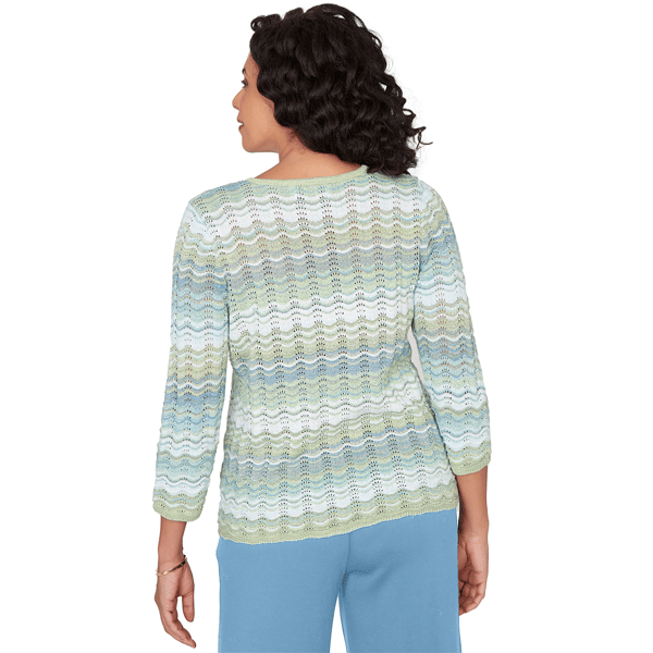Petite Alfred Dunner St. Augustine Wavy Stripe Pointelle Sweater
