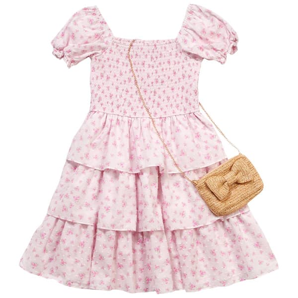 Girls (7-16) Rare Editions Floral Clipdot Dress w/ Bag - image 