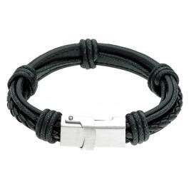 Mens Lynx Stainless Steel &amp; Black Leather USB Charger Bracelet