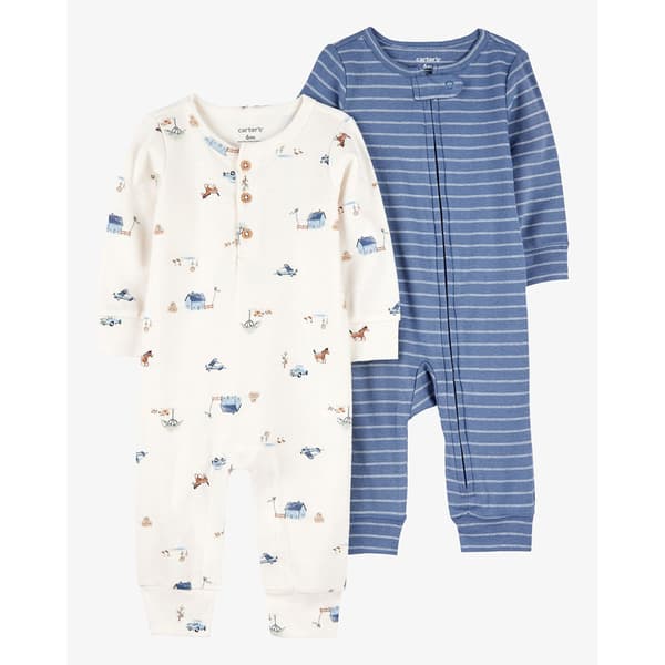 Baby Boy &#40;NB-9M&#41; Carter''s&#40;R&#41; 2pk. Country Life & Stripe Jumpsuits