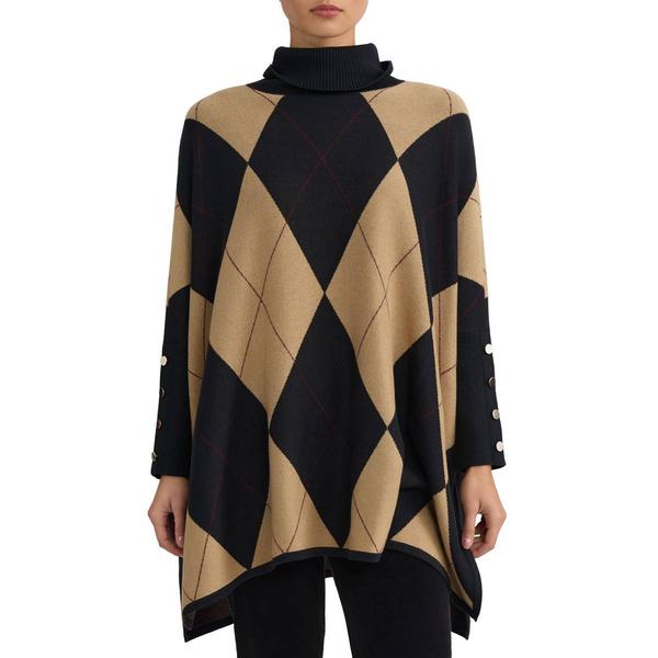 Petite Jones New York Long Sleeve Argyle Turtleneck Poncho - image 