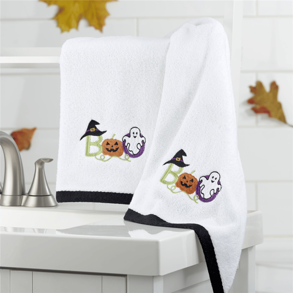 Avanti Colorful Boo Halloween 2pk. Embroidered Hand Towels