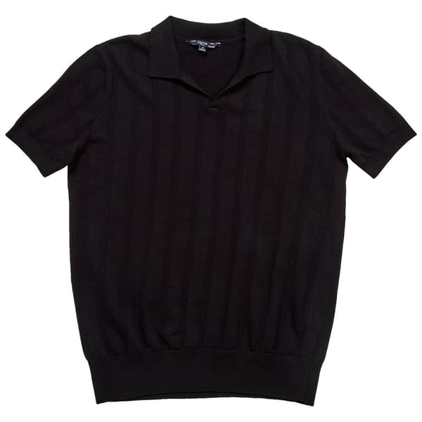 Mens Visitor Ribbed Johnny Collar Short Sleeve Knit Polo - image 