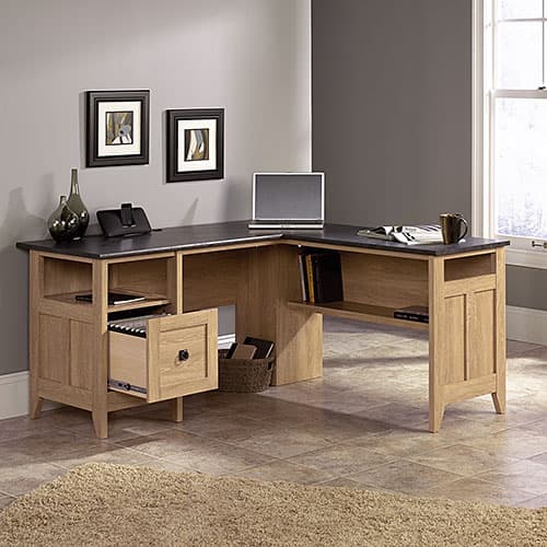 Sauder August Hill L-Shaped Desk - Dover Oak