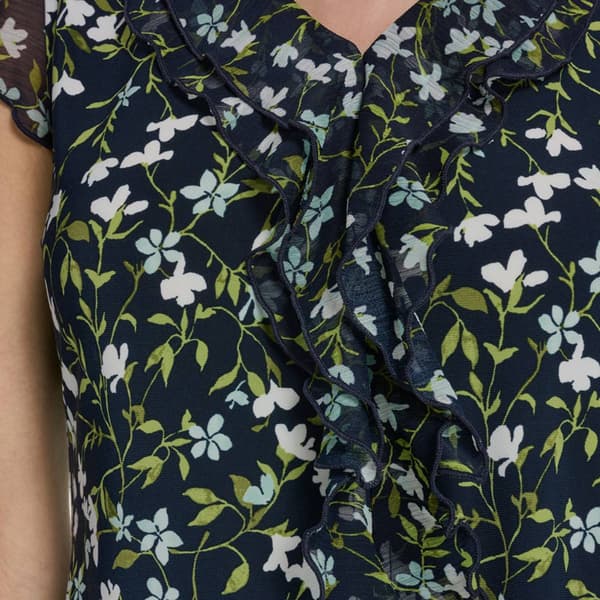Womens Tommy Hilfiger Ruffle Cap Sleeve Floral Vine Blouse