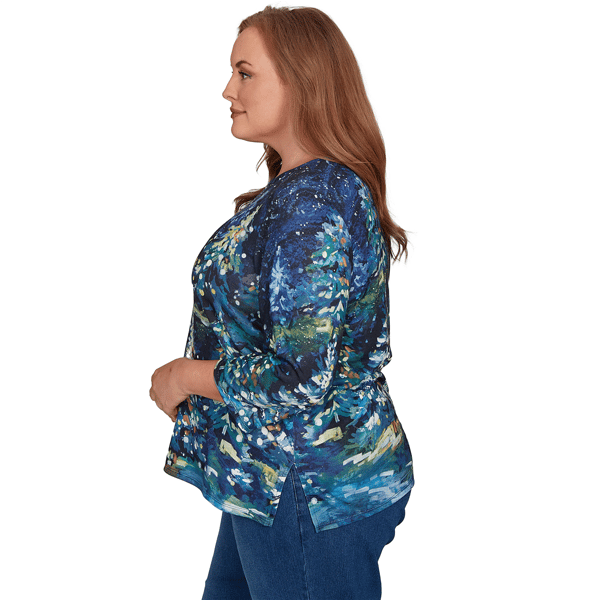 Plus Size Alfred Dunner Classics Starry Christmas Tree Scene Tee