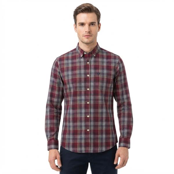 Mens Chaps Long Sleeve Stretch Plaid Button Down - Claret