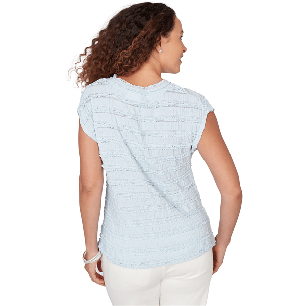 Petite Skye’s the Limit Sunny Blue Skies Ruffle Stripe Blouse