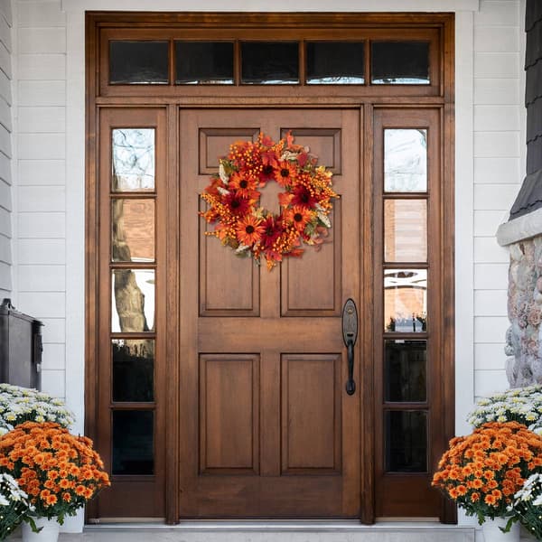 Northlight Seasonal Leaves & Flowers Fall Wreath