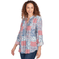 Petite Ruby Rd. Indigo Go Pintuck Patchwork Henley Blouse - image 3
