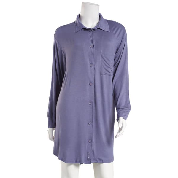Womens Danskin Long Sleeve Boyfriend Nightshirt with Pocket - image 