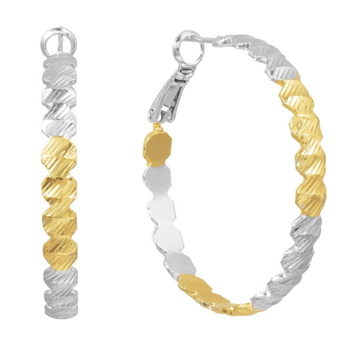 Athra Fine Silver Plated Two-Tone 40mm Clutchless Hoop Earrings