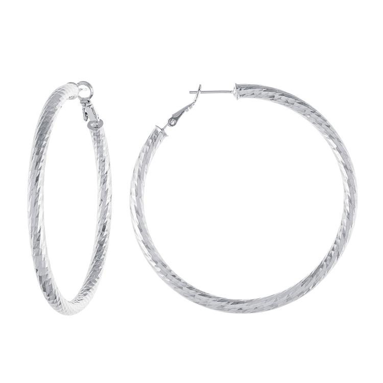 60mm Diamond Cut Clutchless Hoop Earrings