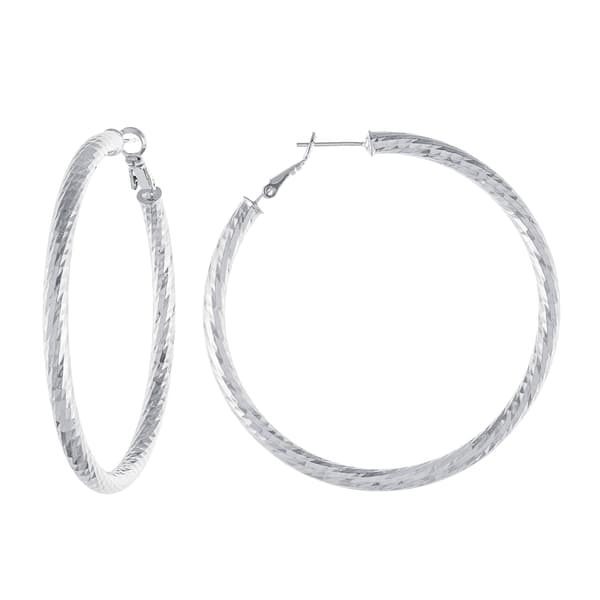 60mm Diamond Cut Clutchless Hoop Earrings - image 