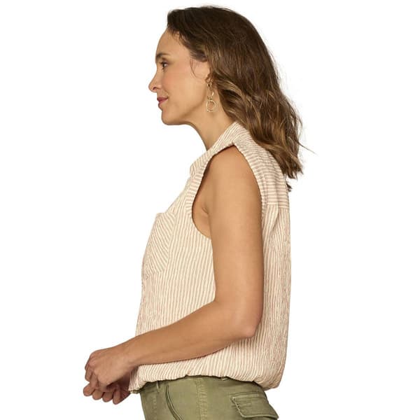 Womens Democracy Cap Sleeve Bubble Hem Stripe Blouse