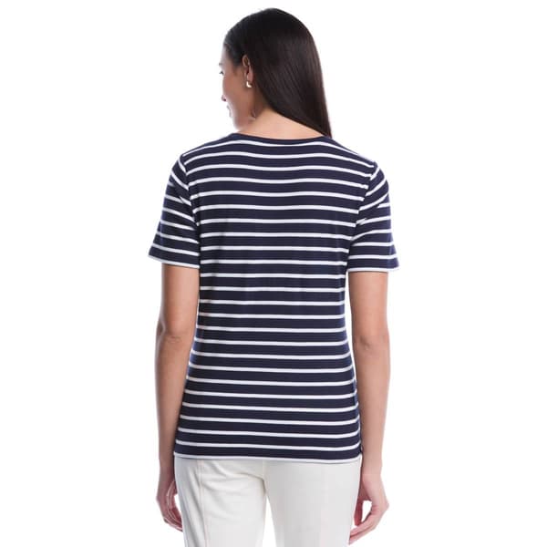 Womens Rafaella® Short Sleeve Button Detail Stripe Blouse
