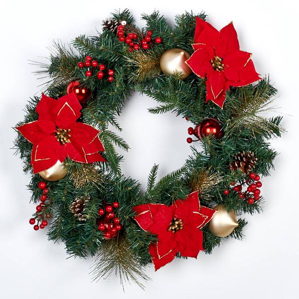 Poinsettias/Berries/Pinecones/Ornaments Wreath - image 