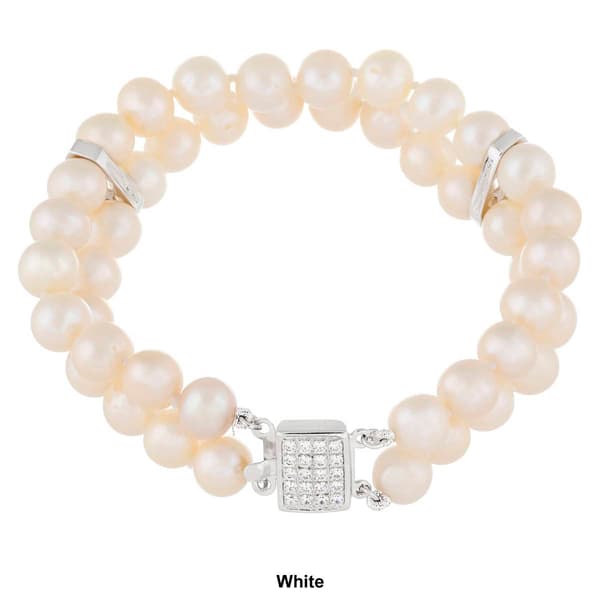 Splendid Pearls Sterling Silver Double Row Pearl Bracelet