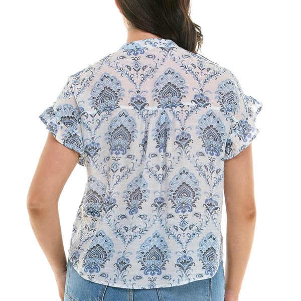 Womens Zac & Rachel Short Ruffle Sleeve Button Down Blouse