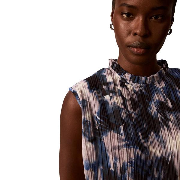 Womens Calvin Klein Sleeveless Pleated Blurred Floral Blouse