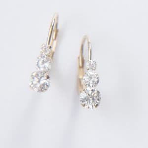10kt. Gold Three CZ Leverback Hoop Earrings