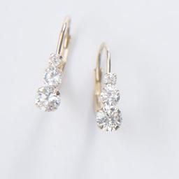 10K Gold Three Cubic Zirconia Leverback Earrings