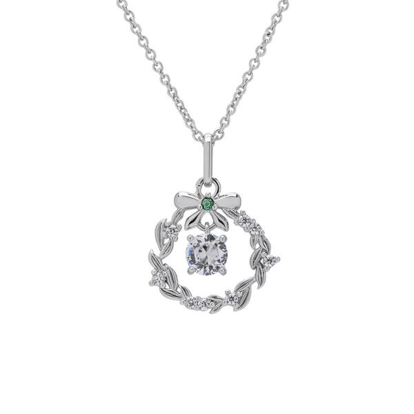 Silver Plated & CZ Wreath Pendant Necklace - image 