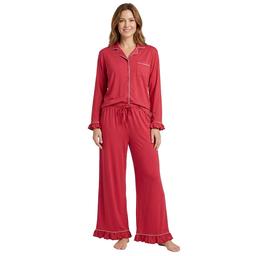 Womens MUK LUKS® Long Sleeve Ruffled Edge Notch Collar Pajama Set