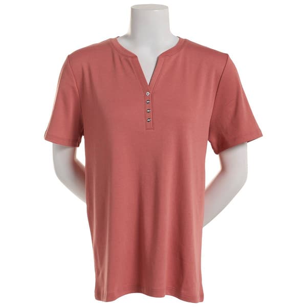 Petite Hasting & Smith Short Sleeve Solid Henley Tee