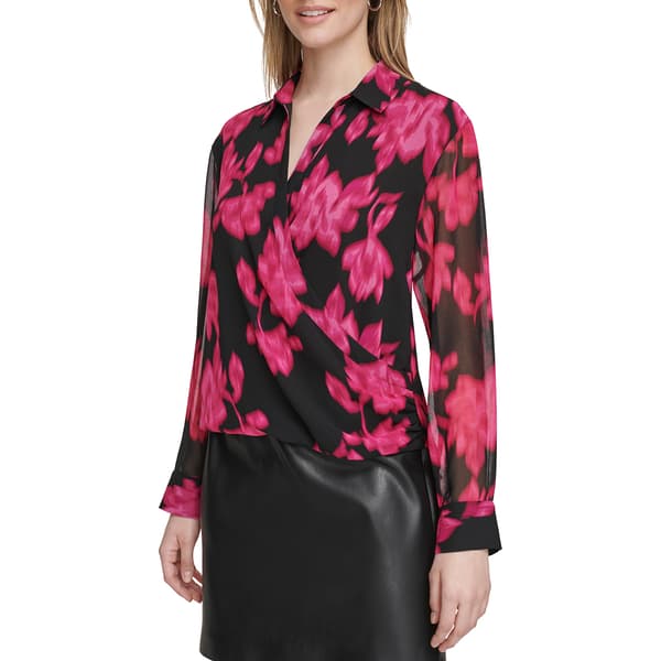 Womens Calvin Klein Long Sleeve Wrap Blurred Blouse