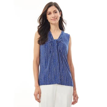 Womens Kasper Knot Neck Linear Dot Blouse - Boscov's