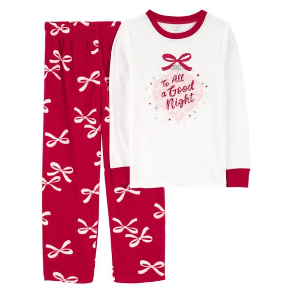 Girls Carter''s&#40;R&#41; 2pc.Christmas Bow Cotton & Fleece Pajama Set - image 