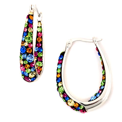 Silver Plated Brass Colorful Oval Hoop Earrings - image 