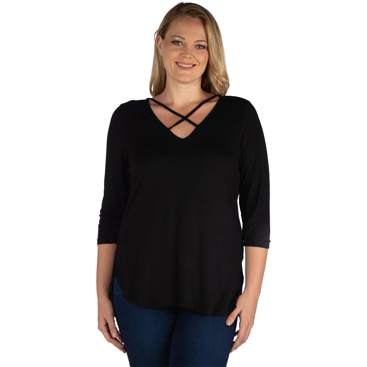 Plus Size 24/7 Comfort Apparel Criss Cross Round Hemline Tunic