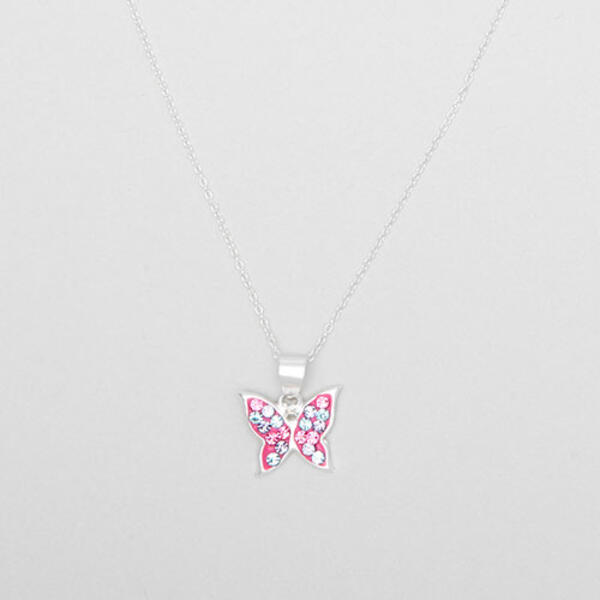 Kids Sterling Silver & Crystal Butterfly Pendant Necklace - image 