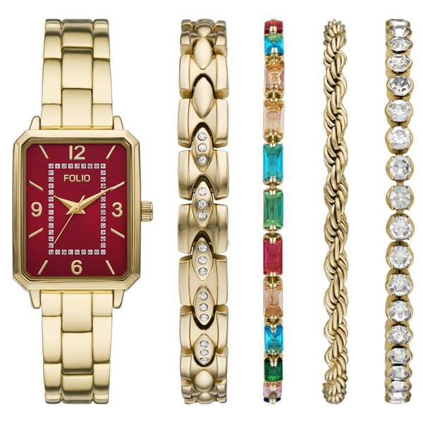 Womens Folio Gold-Tone Watch/Stone Bracelet Set - FMDFL2084 - image 