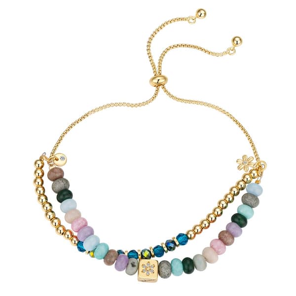 Shine Multi Color Stone Bloom Flower Beaded Bolo Bracelet