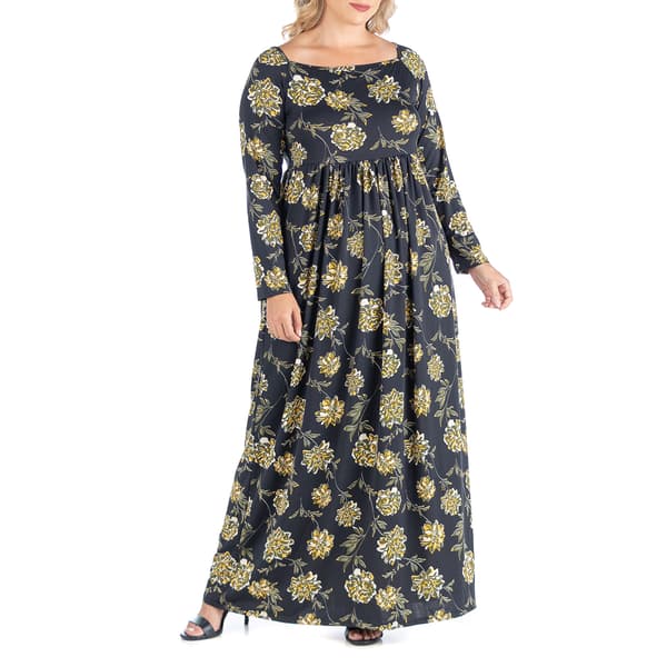 Plus Size 24/7 Comfort Apparel Floral Long Sleeve Maxi Dress
