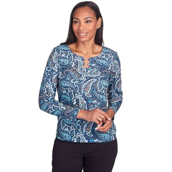 Womens Hearts of Palm Teal The Show Provence Paisley Blouse - Boscov's