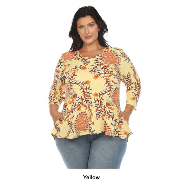 Plus Size White Mark 3/4 Sleeve Paisley Peacock Top