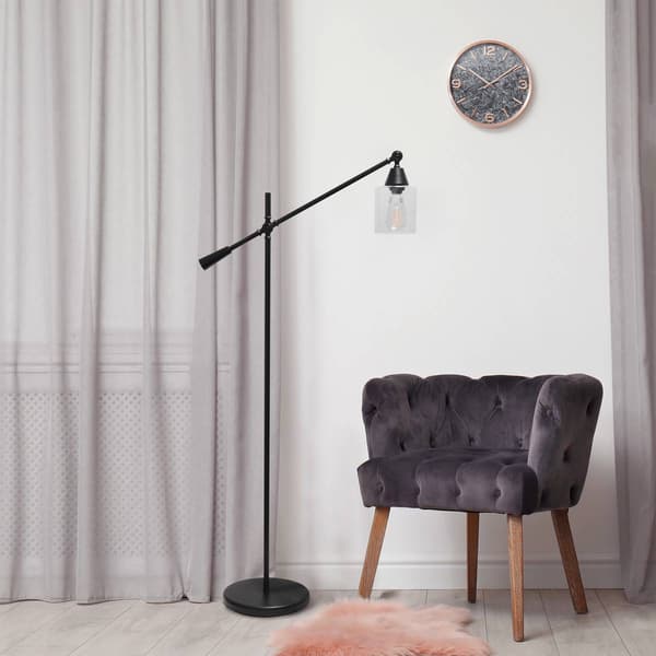 Lalia Home Swing Arm Floor Lamp w/Clear Glass Cylindrical Shade