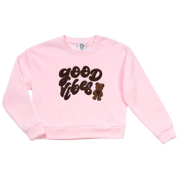 Girls (7-16) Jolie & Joy Good Vibes Long Sleeve Fleece Crewneck - image 