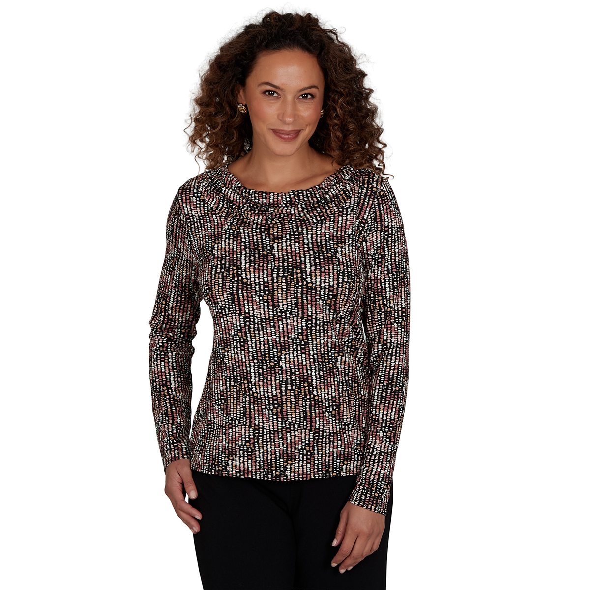 Womens Emaline Soiree Long Sleeve Drape Neck Abstract Blouse